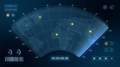Blue color sonar radar screen searching an object with futuristic HUD technology Stock Footage 219560940