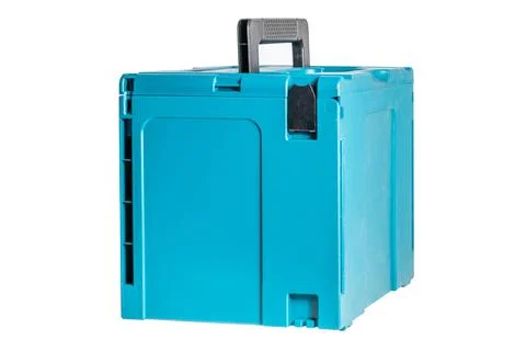 Blue color tool case, toolbox on isolated white background Stock Photos