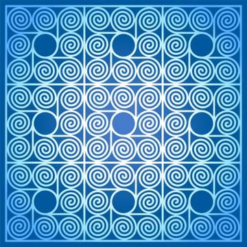 Blue colored background of square shaped tiles with spirals Stock Illustration