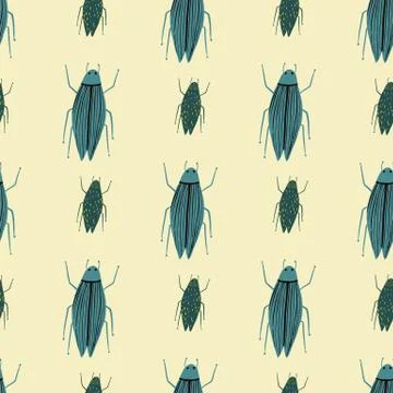 Blue colored bugs ornament seamless doodle pattern. Hand drawn simple element 스톡 일러스트