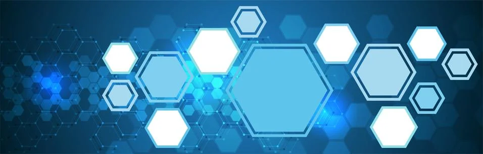 Blue colored futuristic hexagonal teamwork process Stock Illustration