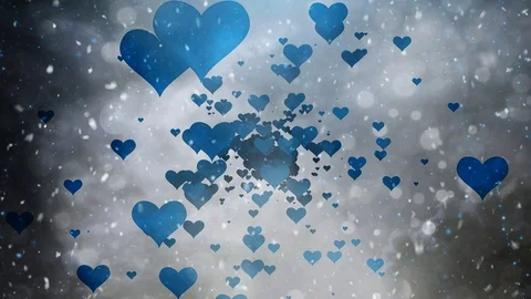 Blue colored hearts flying on silver snowy bokeh background Stock Footage 119289727