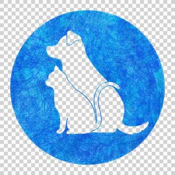 Blue colored pencil dog and cat logo in circle shape Illustrazione stock