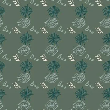 Blue colored seamless pattern with spider web silhouettes. Scary halloween ar Stock Illustration