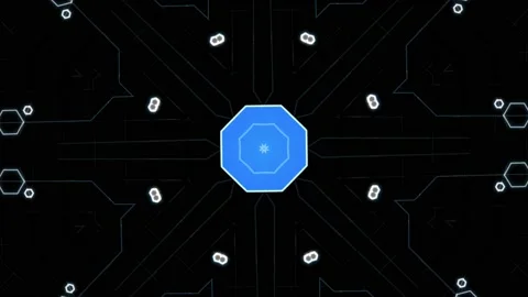 Blue colored technological security system background with loopable elements in Stock Footage 155676537