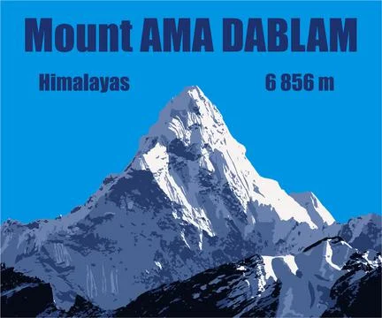 Blue colored vector illustration of mount Ama Dablam Stock Illustration