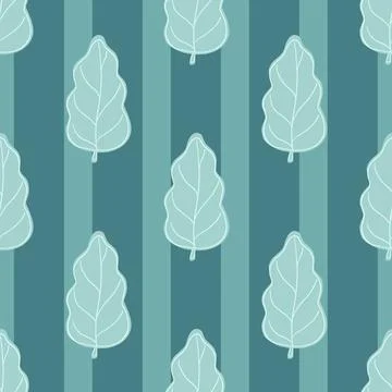 Blue colors seamless pattern with doodle oak leaves elements. Striped simple  Stock Illustration