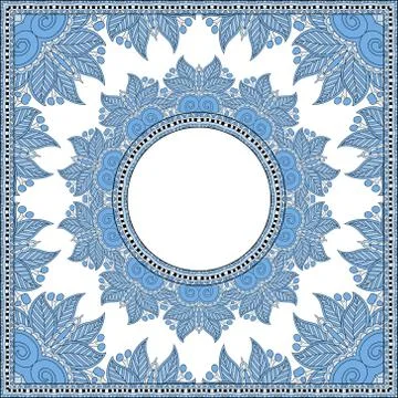 Blue colour floral round pattern in ukrainian oriental ethnic イラスト素材