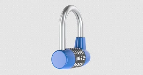 Blue combination padlock rotation animation seamlessly loopable. 3D renderi.. Stock Footage 322068638
