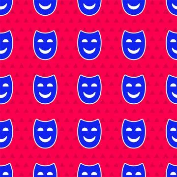Blue Comedy theatrical mask icon isolated seamless pattern on red background Stock Illustration