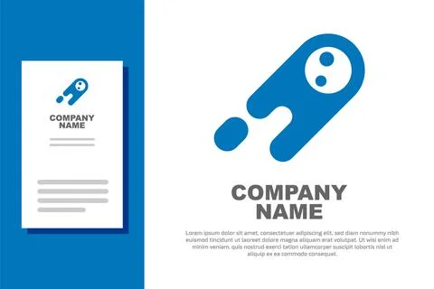 Blue Comet falling down fast icon isolated on white background. Logo design Stock Illustration