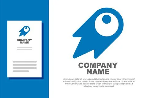 Blue Comet falling down fast icon isolated on white background. Logo design Stock Illustration