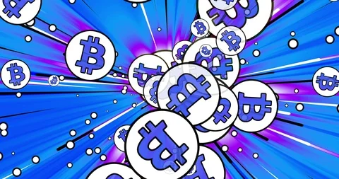 Blue comic bitcoin burst, jackpot, digital currency, 4k, loop Stock Footage 92739517