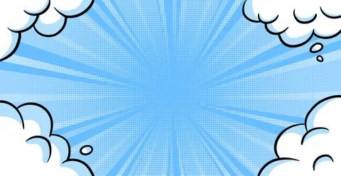 Blue comic book background with rays and clouds Stock Illustration