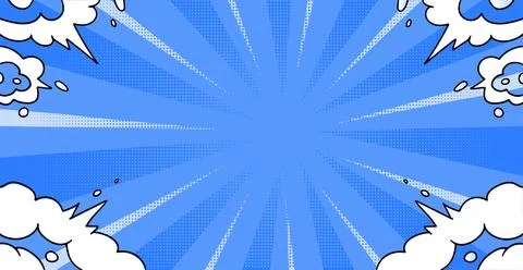 Blue comic book background with rays and clouds Stock Illustration