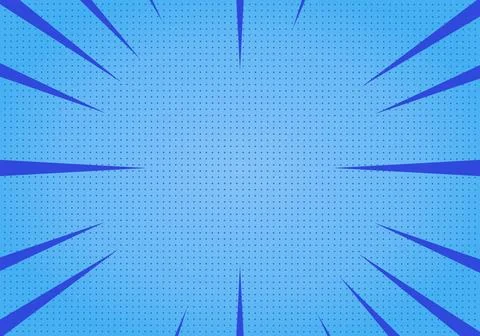 Blue comic book pop art background with halftone dots and radial speed line.. Stock Illustration