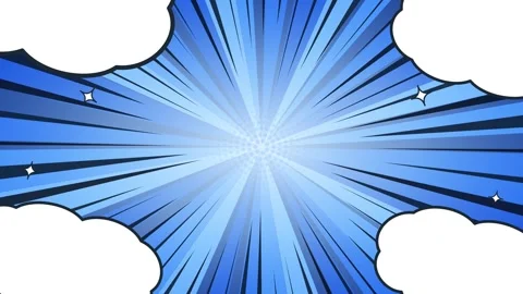 Blue comic book sunburst background with cartoon speech bubbles. 4K Stock Footage 341847533