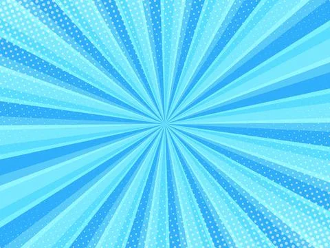 Blue comic cartoon background with halftone, pop art style effect. Illustrazione stock