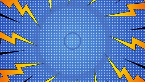 Blue Comic Halftone Background with Lightning and Target Stock Footage 318428736