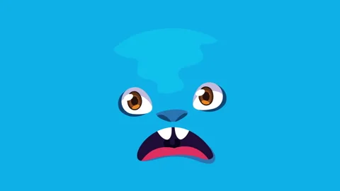 blue comic monster face character animat... | Stock Video | Pond5