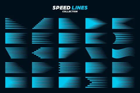 Blue comic speed lines collection. Straight and wavy motion elements for your 스톡 일러스트