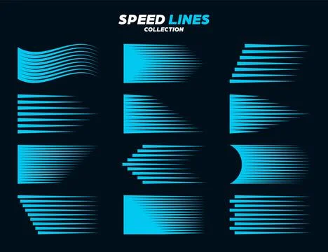 Blue comic speed lines collection. Straight and wavy motion elements for your Stock Illustration