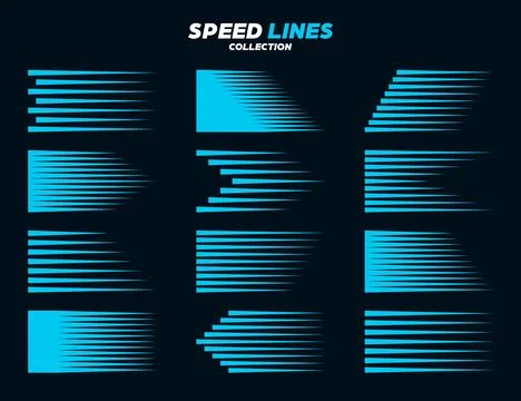 Blue comic speed lines collection. Straight and wavy motion elements for your 스톡 일러스트