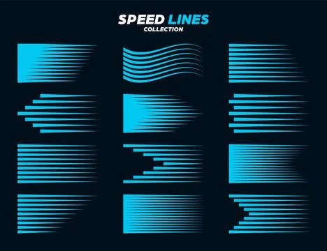 Blue comic speed lines collection. Straight and wavy motion elements for your 스톡 일러스트