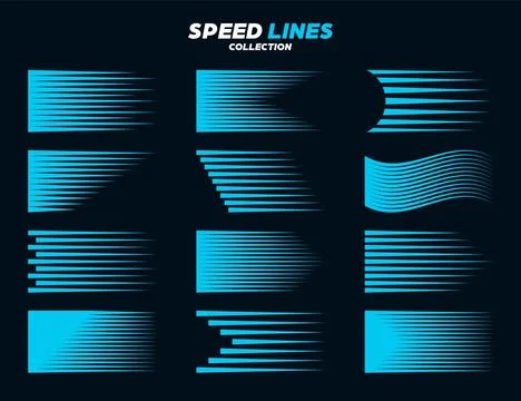 Blue comic speed lines collection. Straight and wavy motion elements for your Stock Illustration