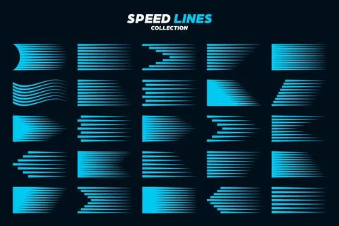 Blue comic speed lines collection. Straight and wavy motion elements for your 스톡 일러스트