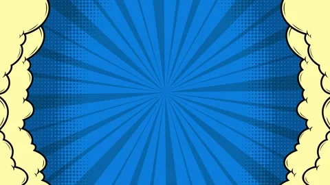 Blue Comic Style Background With Radial Sunburst And Cloud Borders Stock Footage 334683437