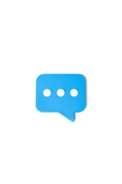 Blue comment bubble on a white background. Receiving feedback, hearing critic Stock Photos