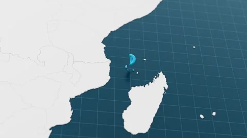 Blue Comoros 3d map with pointer pin surrounded with other countries in white Stock Footage 319659323