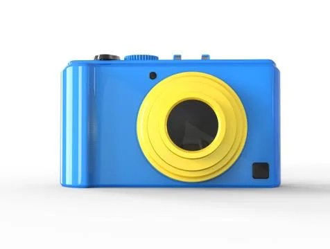 Blue compact digital photo camera - front view Stock Illustration