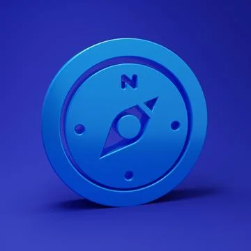 Blue Compass icon isolated on blue background. Windrose navigation symbol. .. Illustrazione stock