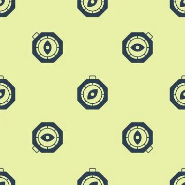 Blue Compass icon isolated seamless pattern on yellow background. Windrose 스톡 일러스트