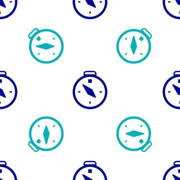Blue Compass icon isolated seamless pattern on white background. Windrose 스톡 일러스트
