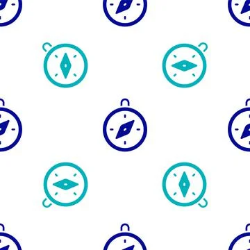 Blue Compass icon isolated seamless pattern on white background. Windrose イラスト素材