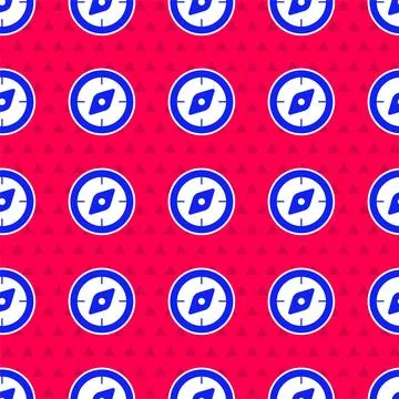 Blue Compass icon isolated seamless pattern on red background. Windrose Illustrazione stock