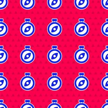 Blue Compass icon isolated seamless pattern on red background. Windrose Stock Illustration