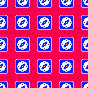 Blue Compass icon isolated seamless pattern on red background. Windrose Stock Illustration
