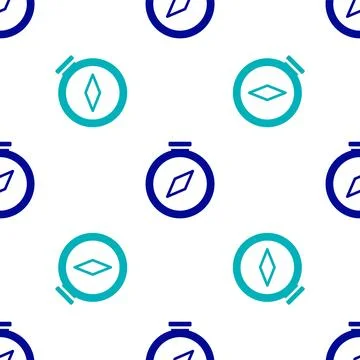 Blue Compass icon isolated seamless pattern on white background. Windrose n.. Illustrazione stock