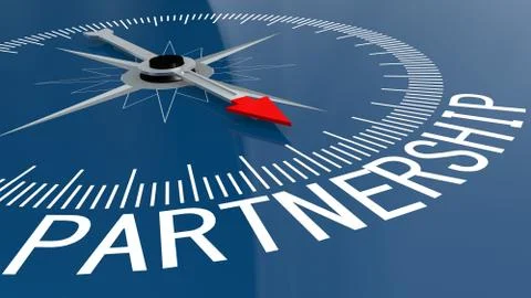 Blue compass with partnership word Illustrazione stock