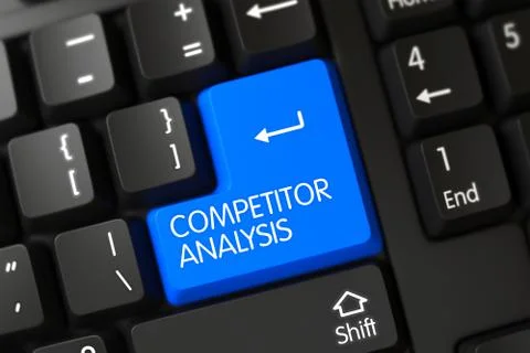 Blue Competitor Analysis Key on Keyboard. 3D Illustration Stock Illustration