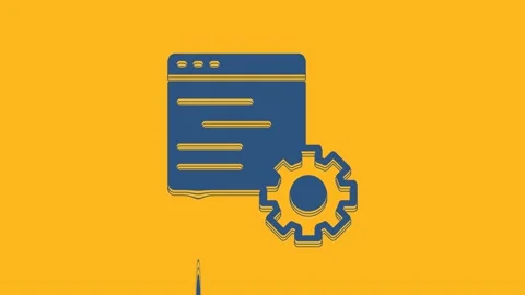 Blue Computer api interface icon isolated on orange background. Application Video stock 234011750