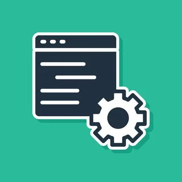 Blue Computer api interface icon isolated on green background. Application 스톡 일러스트