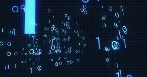 Blue computer binary code floating in a software system Stock Footage 80470971