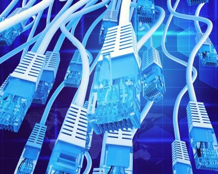Blue computer cables with world map Illustrazione stock