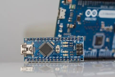 Blue Computer Chip and Curcuit Board 스톡 사진