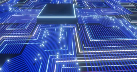 Blue computer circuit board animation Stock Footage 221355178